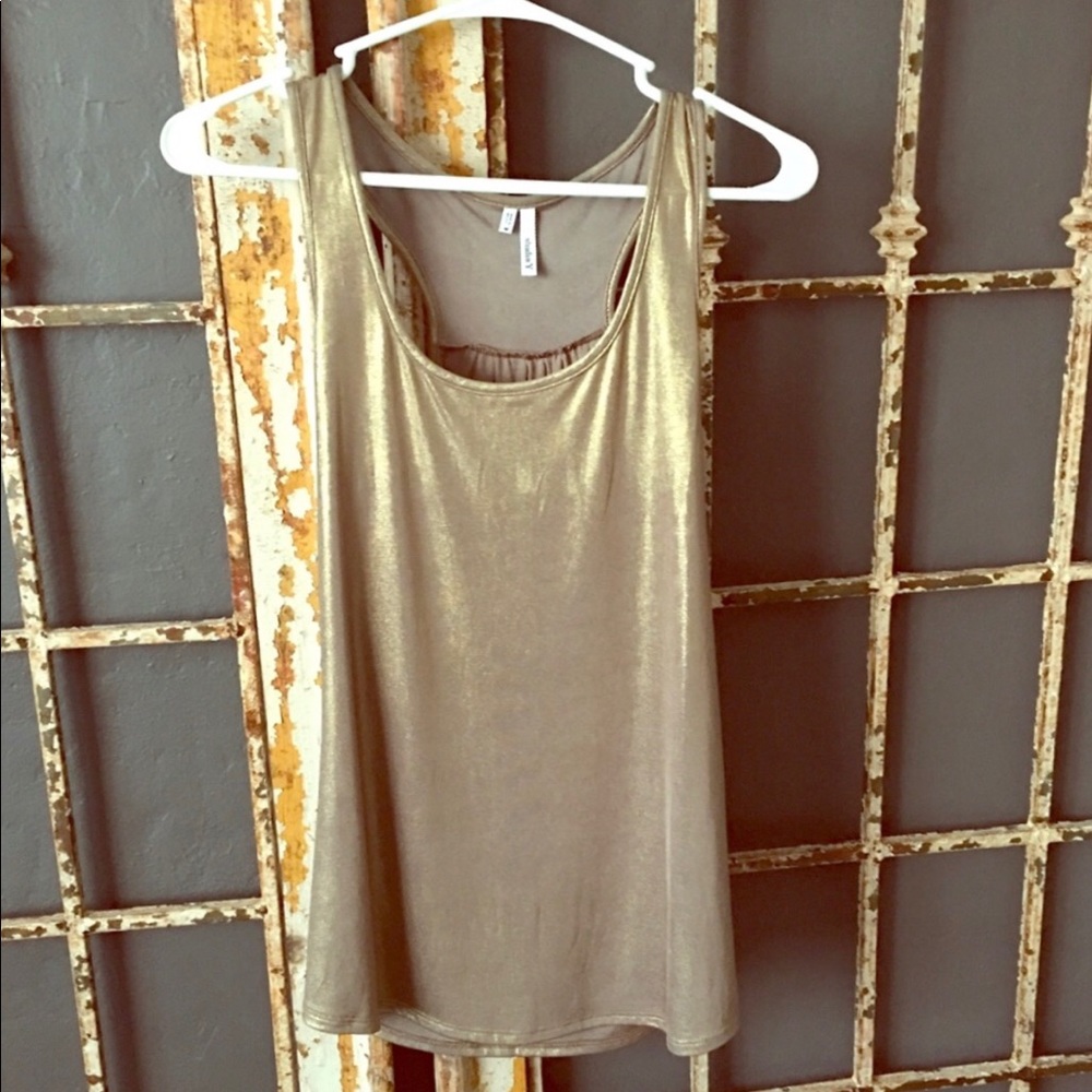 Studio Y Metallic Gold Racer Back Tunic Tank Top M
